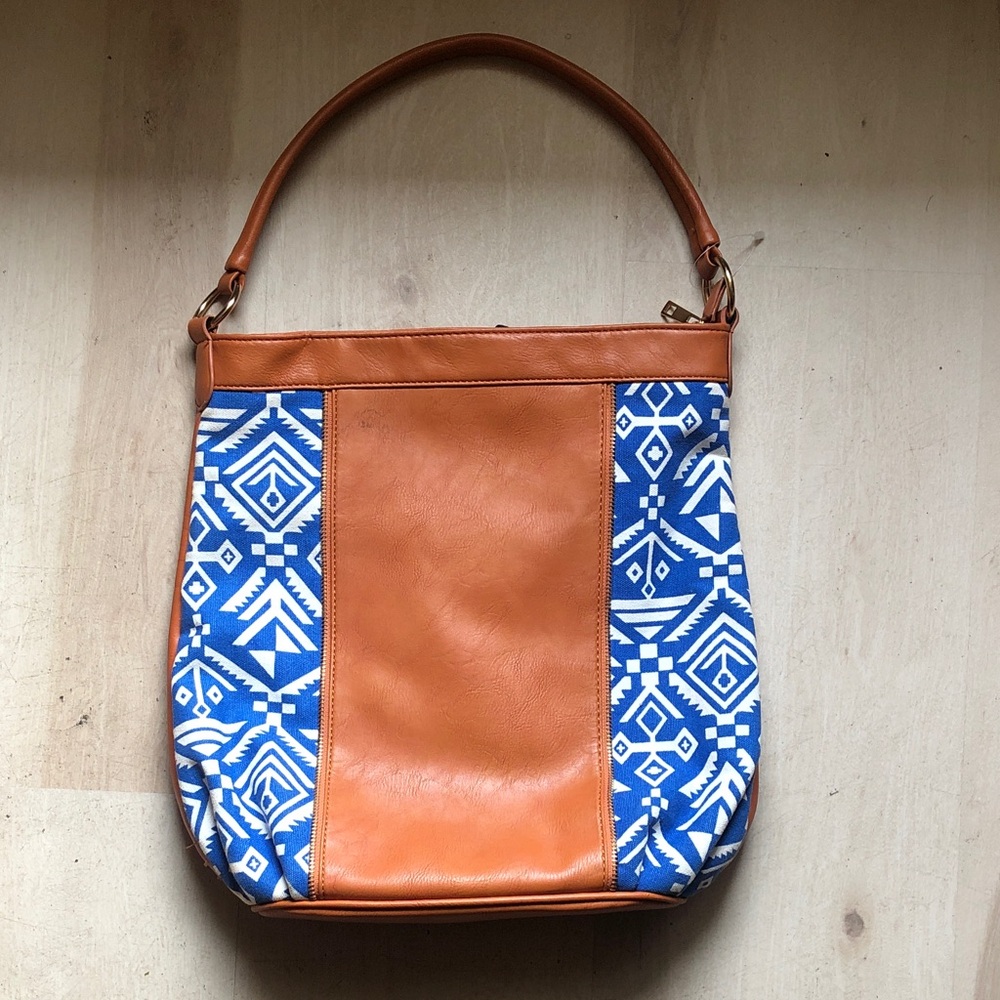 Elegant Blue and Tan Women's Shoulder Bag